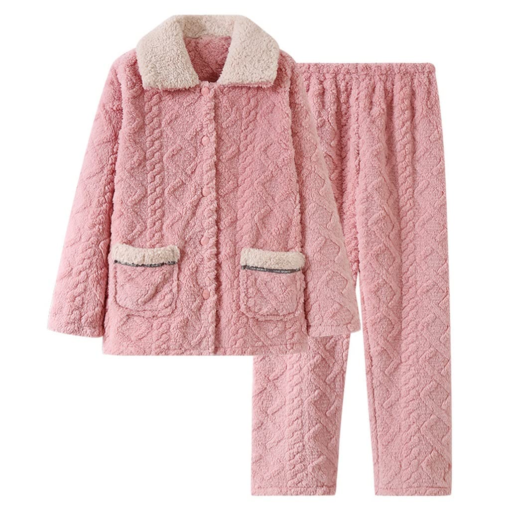 Viinice Women's Flannel Pajama Set - Warm Winter Sleepwear with Long Sleeves, Cute & Comfortable Nightwear for Fall and Winter - Perfect for Cozy Nights, Christmas Gifts, and Family Matching Pajamas (Pink, Size M)