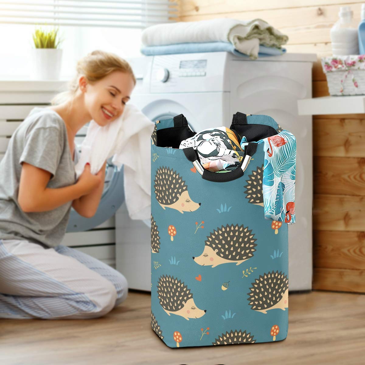 Cute Hand-Drawn Hedgehogs Collapsible Laundry Hamper - Foldable Storage Basket for Kids Room, Dorm & Nursery - Perfect for Dirty Clothes, Toys & Organizing