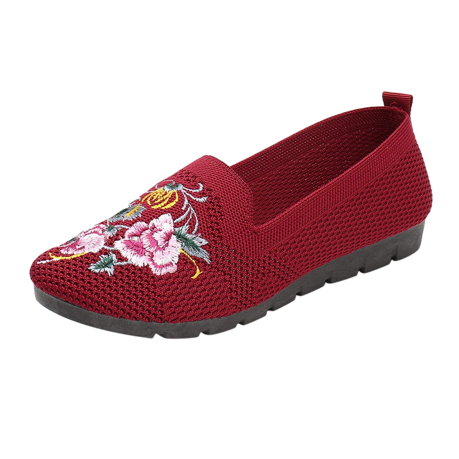 FASDNENDYS Women's Casual Slip-On Shoes - Floral Embroidered Ethnic Style Comfortable Walking Shoes for Daily Wear, Work & Travel