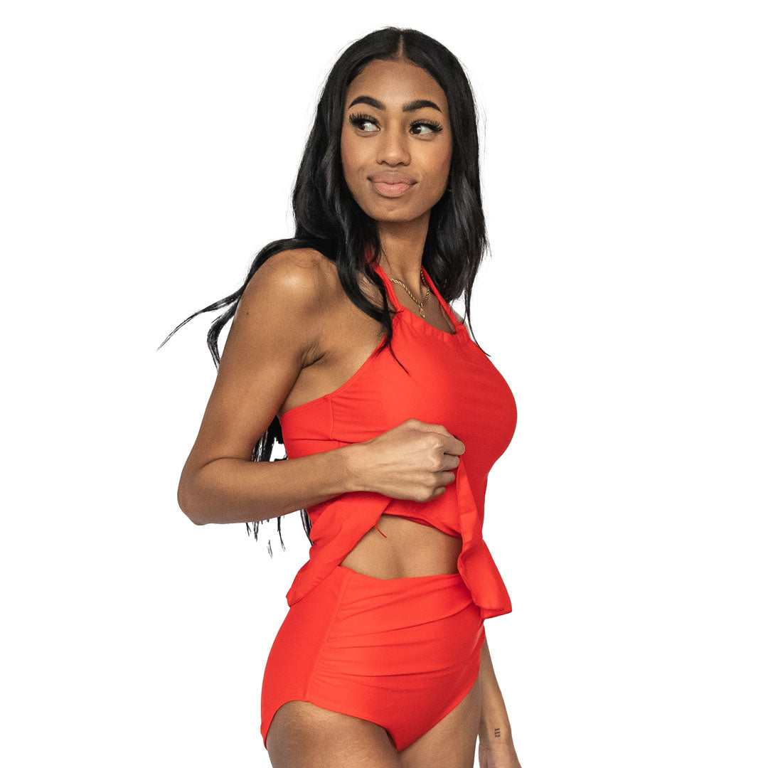 High Neck Peplum Tankini Top for Women - Flattering Swimwear with Adjustable Straps & UPF 50+ Protection - Perfect for Beach, Pool & Summer Vacations
