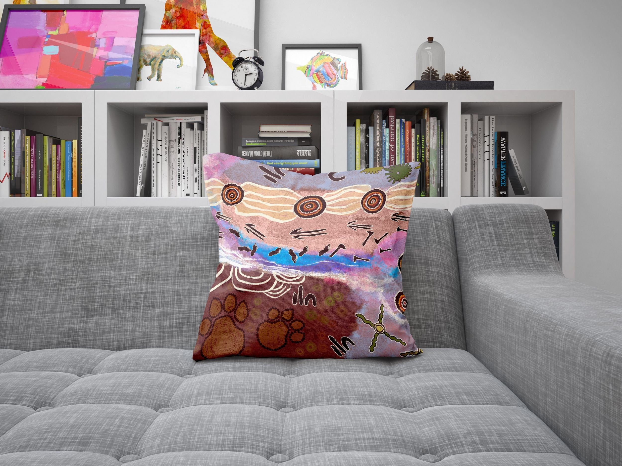 Australian Aboriginal Art Pillow Cases - Abstract Throw Pillow Cover 24x24 Inch, Contemporary Red Decorative Cushion Cover for Sofa, Bed, Living Room & Home Decor