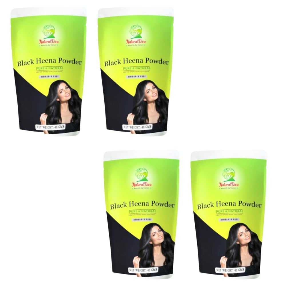 Natural Diva 4-Pack Pure Black Henna Powder for Hair Coloring – 160g Chemical-Free & Shine Enhancing | Perfect for At-Home Hair Care & DIY Beauty Treatments
