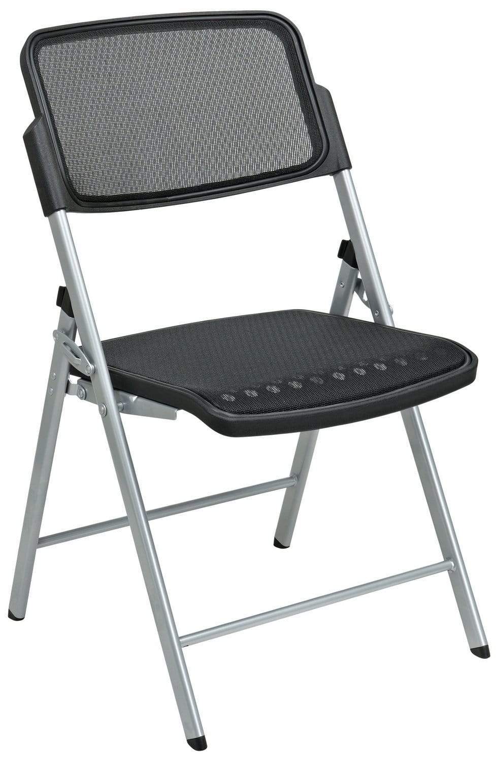 Office Star Pro Line II™ Deluxe Folding Chairs - 2 Pack Black with ProGrid® Seat & Back Support [81608] - Perfect for Office Meetings, Events, and Home Use