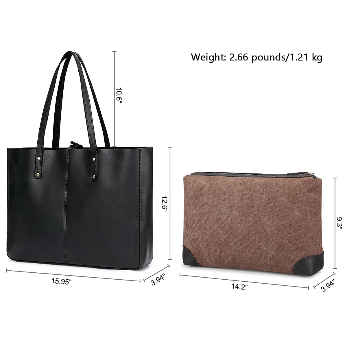 S-ZONE Genuine Leather Tote Bag for Women - Stylish Shoulder Handbag with Matching Crossbody Purse (Black) | Perfect for Work, Travel & Everyday Use