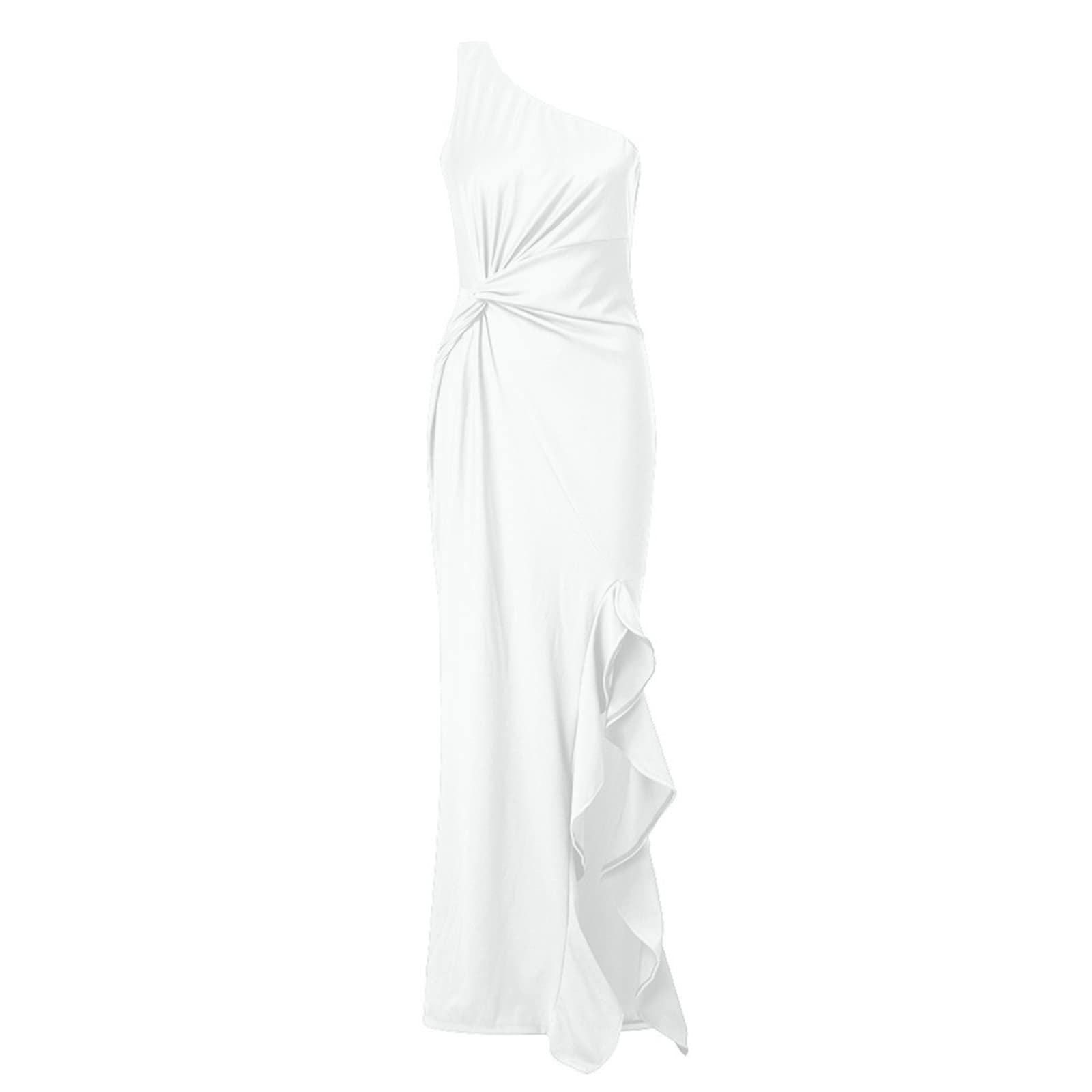 Elegant One Shoulder Cocktail Dress for Women - Sexy Ruffle Long Slit Evening Gown, Mermaid Wedding Guest Maxi Formal Dress | Perfect for Cocktail Parties, Weddings, Prom & Special Occasions