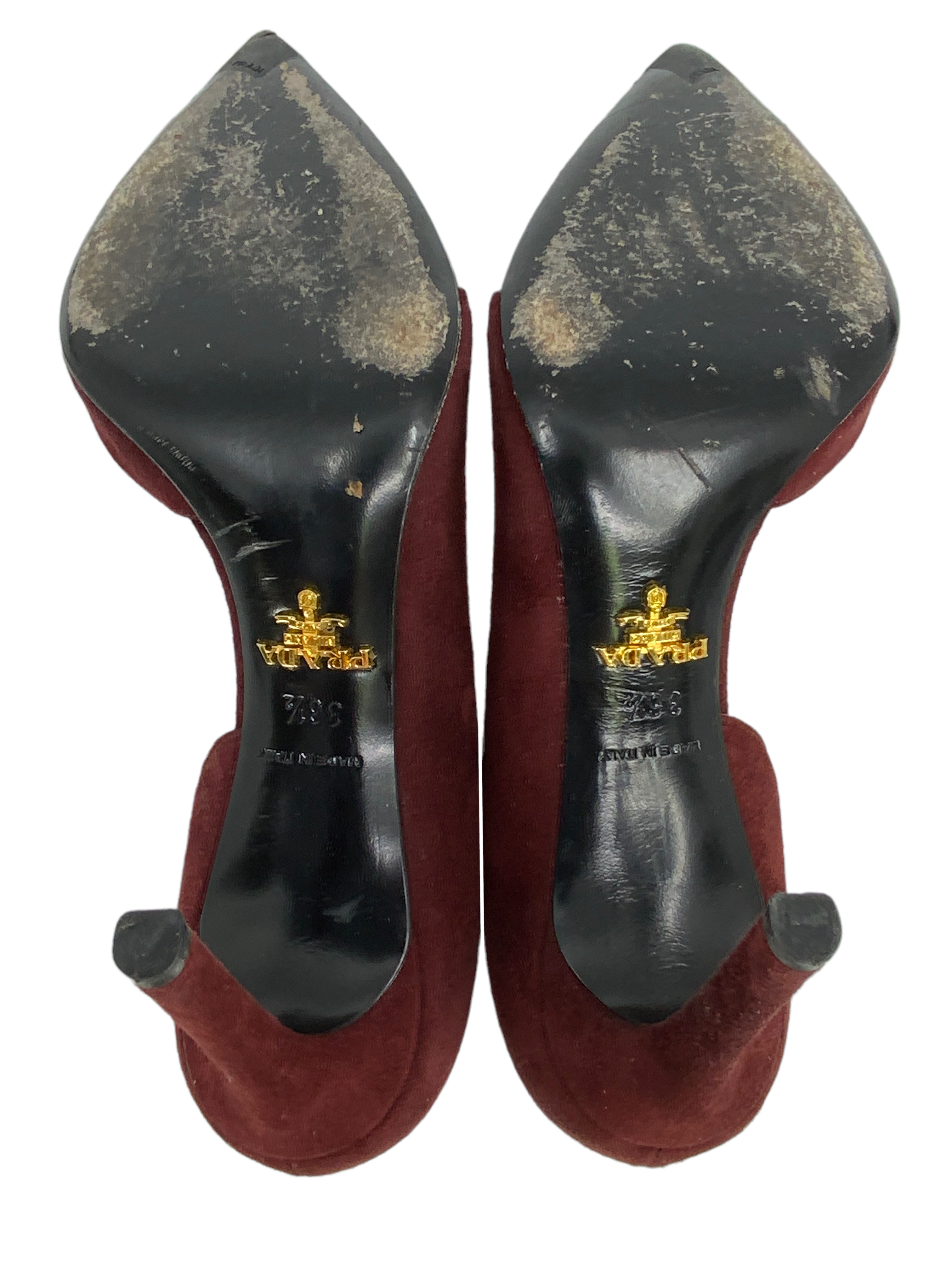Prada Suede and Patent Leather Half d'Orsay Pumps Women's Size 6.5 - Elegant Heels for Office, Party & Special Occasions
