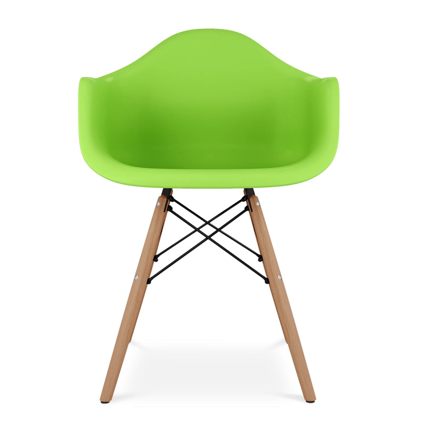 17.5 Inch Green Pyramid Plastic & Beech Wood Dining Chairs - Set of 4 Modern Stackable Armchairs for Kitchen, Dining Room, or Outdoor Patio