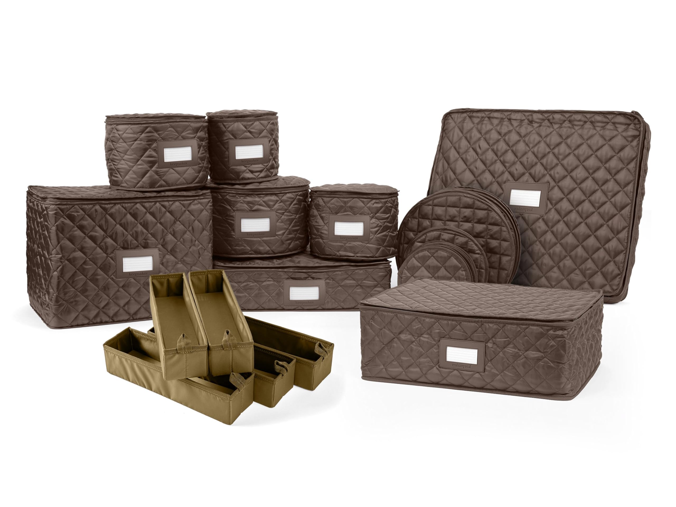 Covermates Keepsakes Dish Storage Set - Padded Protection with ID Window, Stain Resistant & Machine Washable - China Storage Organizer in Bronze - Perfect for Kitchen Organization, Holiday China Storage, and Dining Room Cabinet Protection