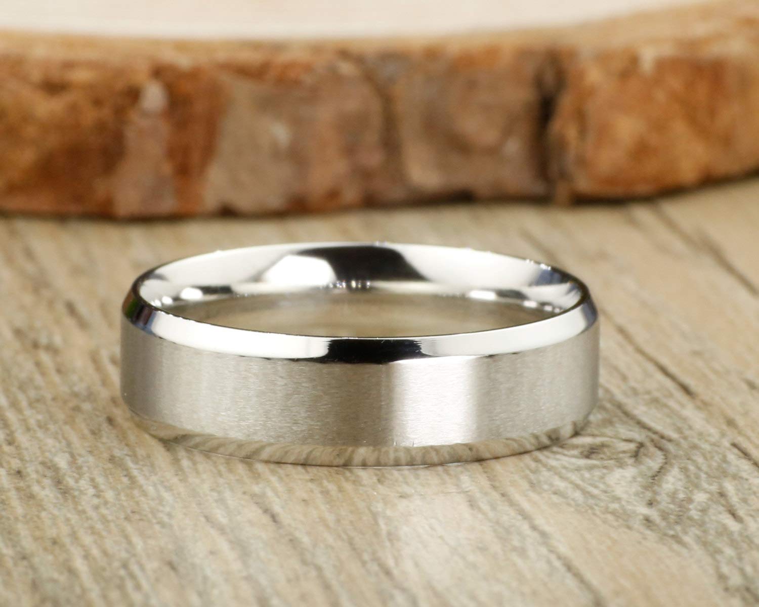 Flat Brushed Beveled Edges Titanium Wedding Band for Men & Women - Classic Plain Couple Rings for Anniversary, Engagement & Everyday Wear