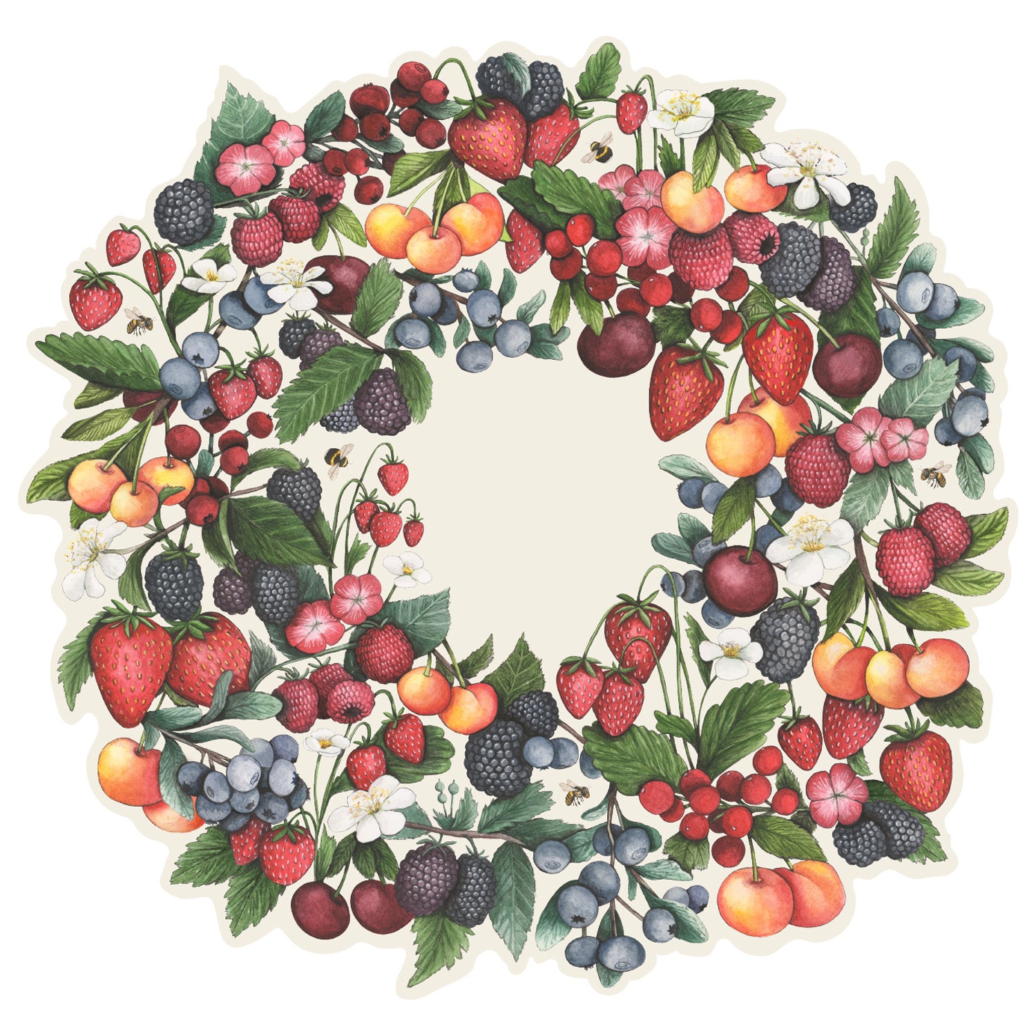 Berry Wreath Die-Cut Placemat for Dining Table - Rustic Farmhouse Kitchen Decor for Thanksgiving, Christmas & Seasonal Home Parties