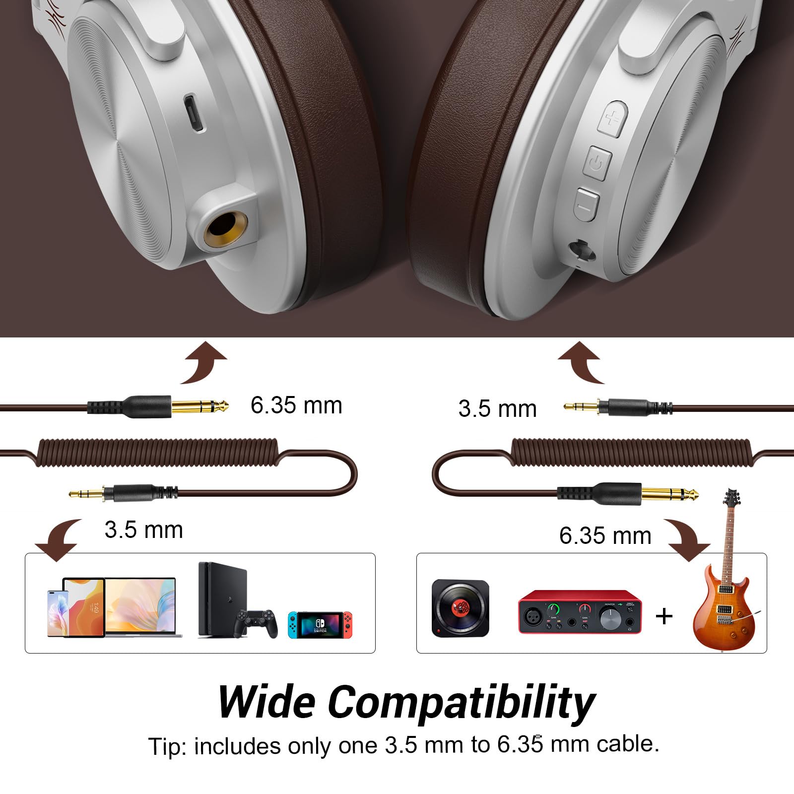 OneOdio A70 Over-Ear Bluetooth Headphones with Microphone - Foldable Wireless & Wired Studio Headphones for Mixing, Gaming, Music - Compatible with TV, PC, iPhone, Android - Perfect for Home Studio, Travel & Work