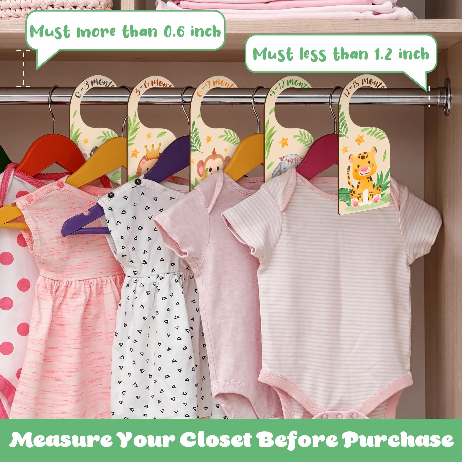 8Pcs Double Sided Wooden Baby Closet Dividers - Newborn to 24 Months Baby Clothes Organizer for Girls & Boys Nursery - Perfect for Nursery Organization and Baby Closet Storage