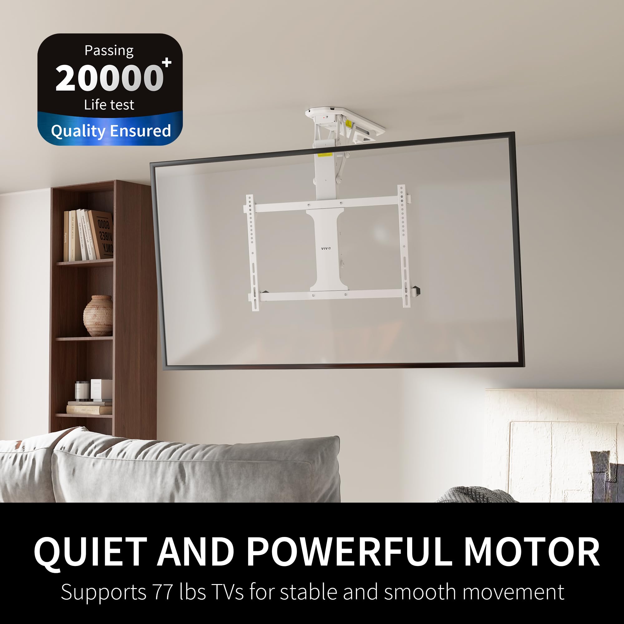 VIVO Electric Ceiling TV Mount for 32-70 Inch Screens, Motorized Flip Down Pitched Roof VESA Bracket, Heavy Duty Adjustable TV Bracket for Home Theater, Living Room, Bedroom, Basement - White (MOUNT-E-FD70W)