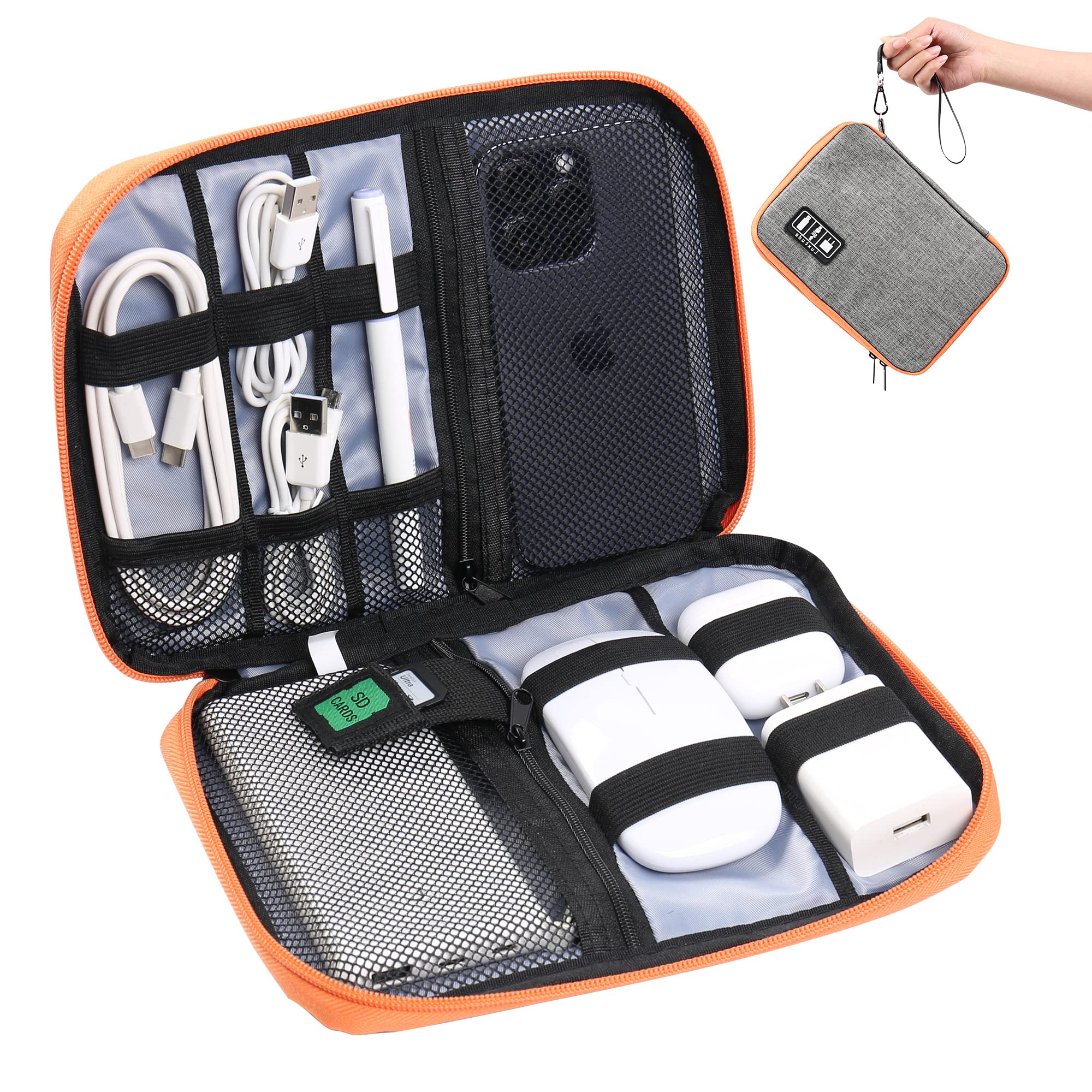 Luxtude Large Electronics Organizer - 11 Inch Travel Cable Organizer Pouch for Chargers & Cords (Grey, Small) | Perfect for Travel, Office & Home Organization