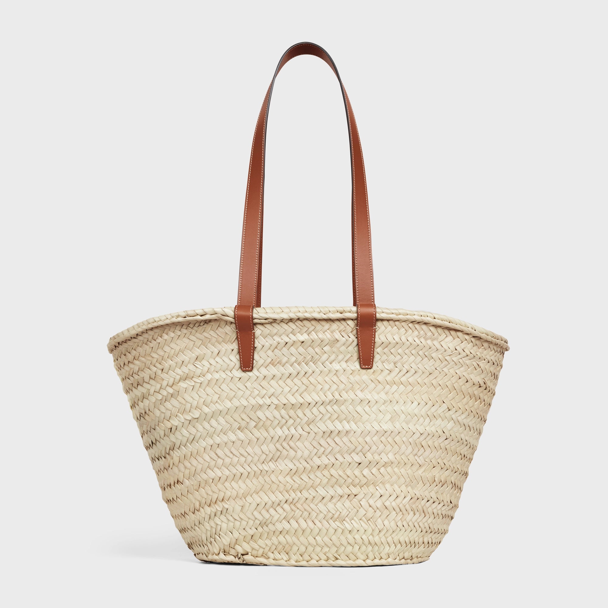 CELINE Medium Classic Panier Bag in Palm Leaves and Calfskin Leather - Luxury Designer Handbag for Women, Perfect for Work, Travel & Everyday Use