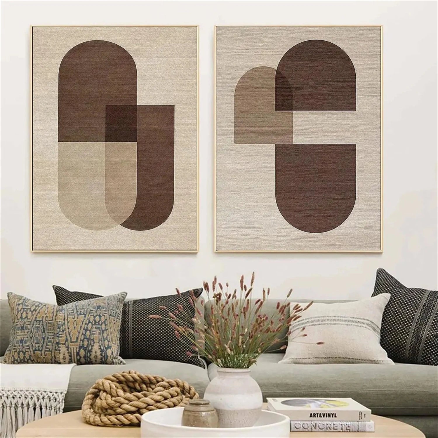 Abstract Beige & Brown Wall Art Set of 2 - Modern Canvas Paintings for Living Room, Bedroom & Office Decor #BB118