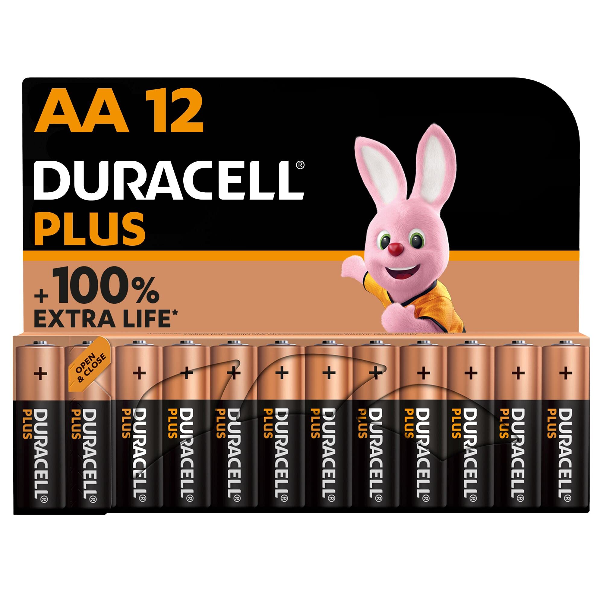 Duracell Plus AA Alkaline Batteries (12-Pack) - 1.5V Long-Lasting Power - 100% Longer Life - Plastic-Free Packaging - 10 Year Shelf Life - Ideal for Toys, Flashlights, Remote Controls & Electronic Devices - LR6 MN1500