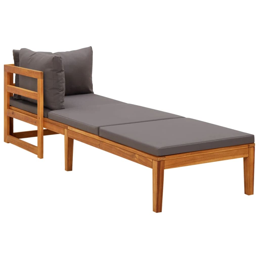 Premium Dark Gray Acacia Wood Sun Lounger with Armrest - Patio Furniture for Outdoor Relaxation | Perfect for Backyard, Poolside, Garden, Balcony & Porch | Weather-Resistant & Durable Lounge Chair