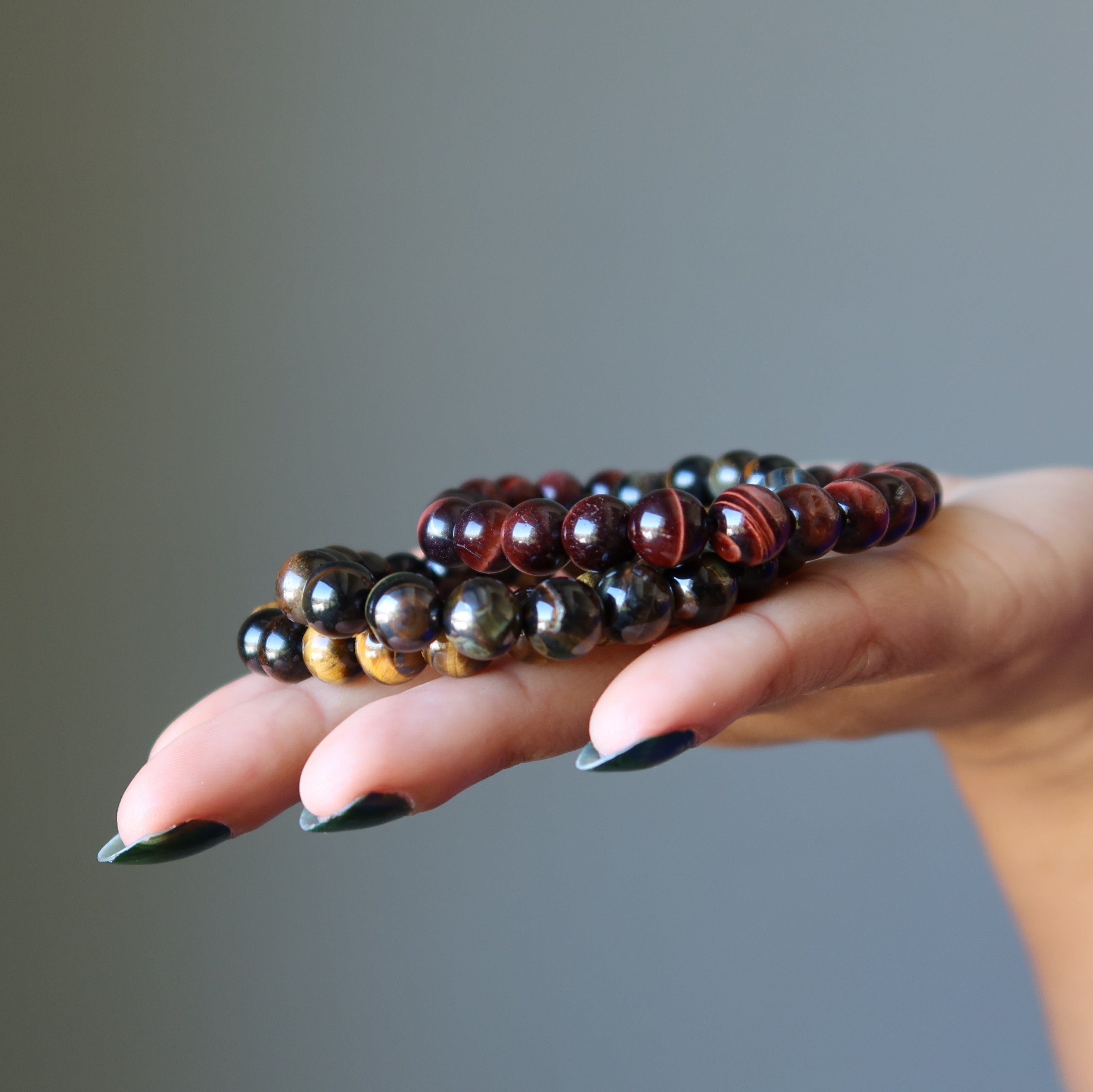 Tigers Eye Bracelet Set - Natural Hawks Brown Red Gemstone Bracelets for Courage & Strength | Perfect for Meditation, Yoga & Spiritual Healing