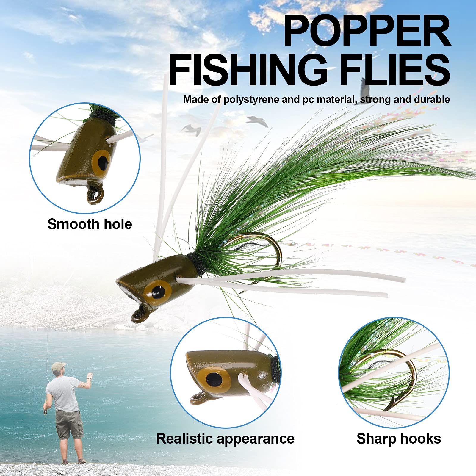 30-Piece Bass Popper Fishing Lures Kit with Hooks - Colorful Freshwater Bait for Panfish, Trout & Bass - Ideal for Lake, River & Pond Fishing Adventures