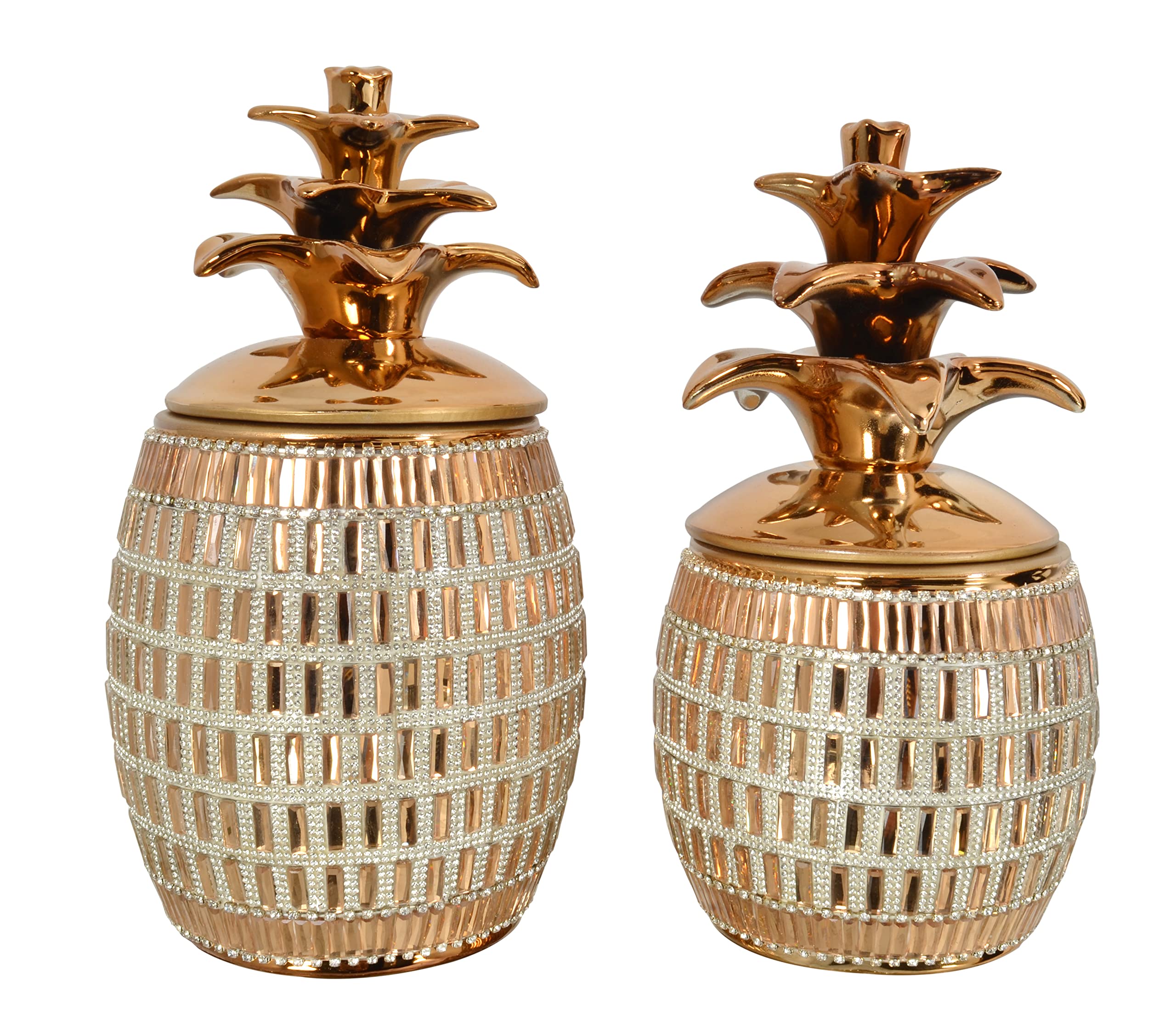 Rose Gold Pineapple Decorative Canister Set of 2 - Airtight Kitchen Storage Jars for Sugar, Flour & Coffee - Perfect for Farmhouse & Coastal Home Decor