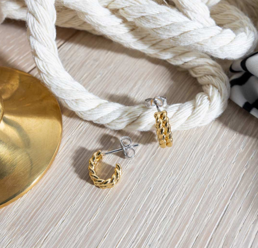 Marina Rope Golden Stud Hoop Earrings - 14K Gold Plated Dainty Hoops for Women - Perfect for Everyday Wear, Date Night & Gift Giving