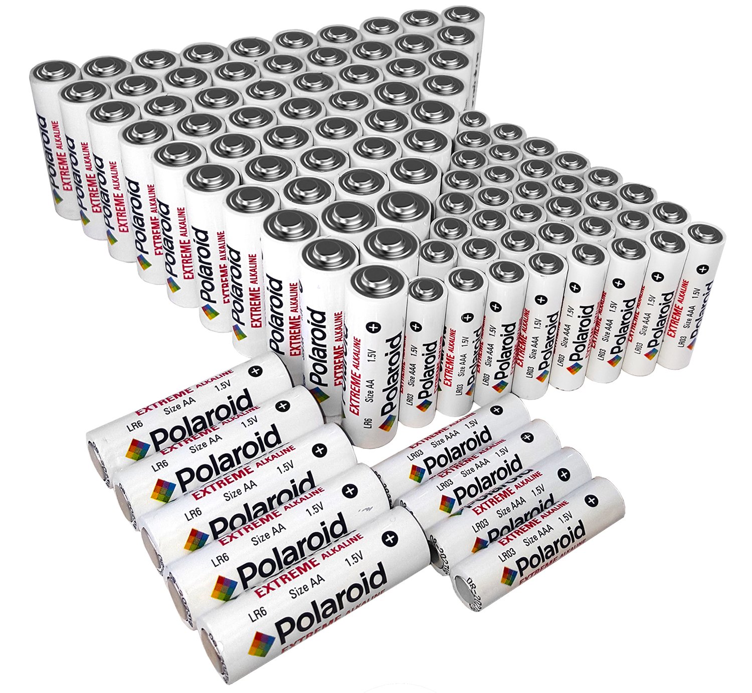 Polaroid Extreme Bulk Combo 60-Pack AA & 40-Pack AAA Alkaline Batteries - 100 Count Variety Pack for Cameras, Toys, Remote Controls & Electronics - Long-Lasting Power Supply
