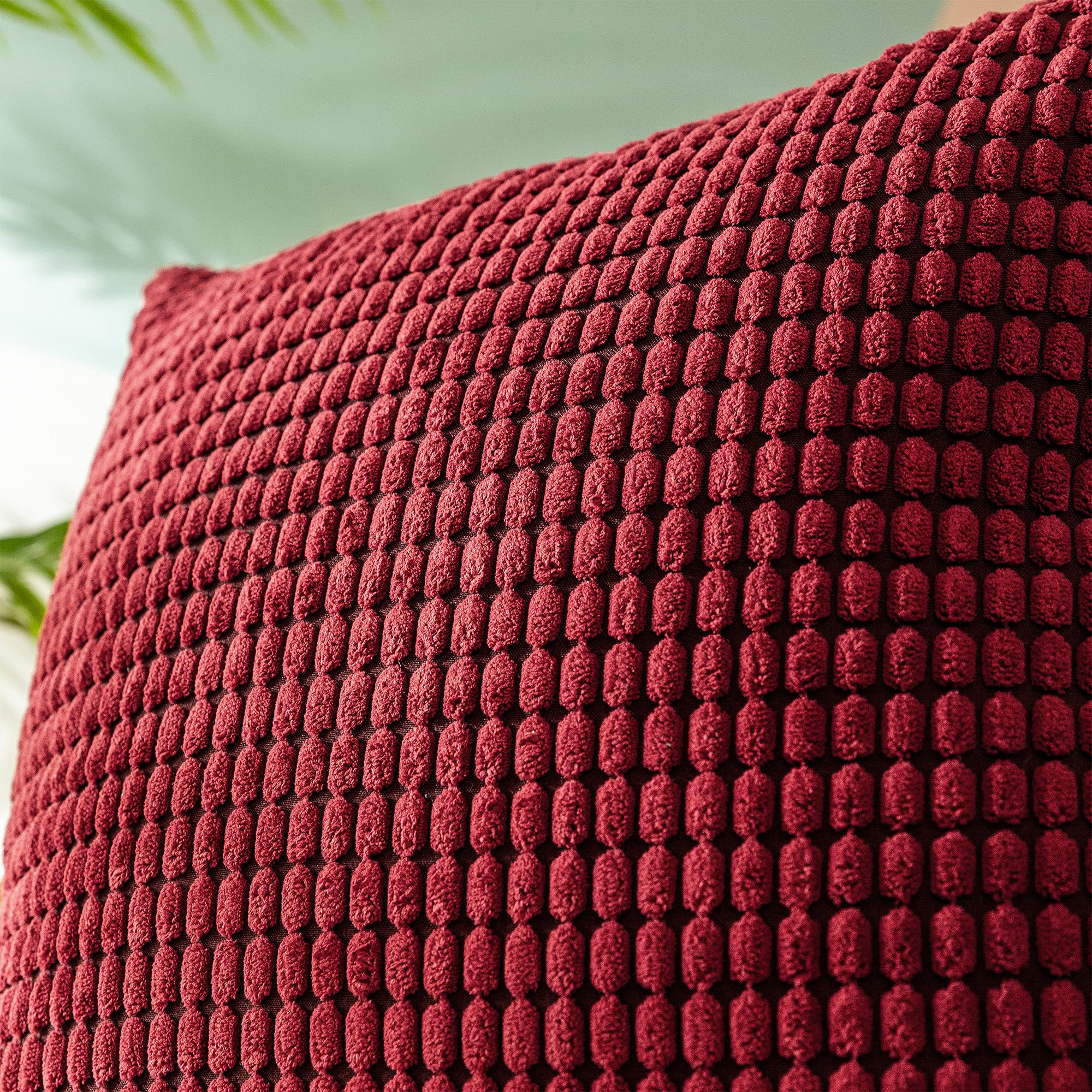 Premium Corduroy Throw Pillow Covers Set of 2 - 12x20 Inch Striped Waffle Textured Decorative Cushion Cases for Sofa, Couch & Bed - Farmhouse Home Decor in Burgundy - Perfect for Living Room, Bedroom & Cozy Reading Nook