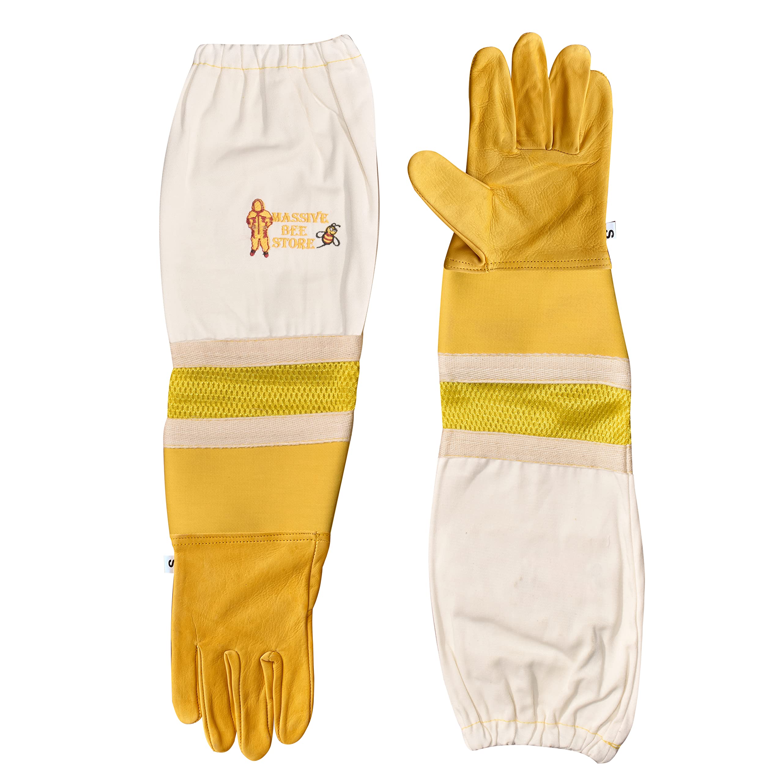 Premium Beekeeping Gloves - Ventilated Cowhide Leather with Yellow Rubber Cuff & Mesh - Durable Protection for Beekeepers - Ideal for Honey Harvesting & Hive Maintenance