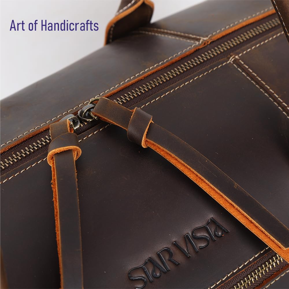 STAR VISTA Trevi 36L Handmade Full Grain Leather Travel Duffel Bag - Airplane Underseat Weekender Overnight Carry On for Men & Women, Gym Bag, Sports Bag with YKK Zippers - Perfect for Business Trips, Weekend Getaways & Gym Workouts