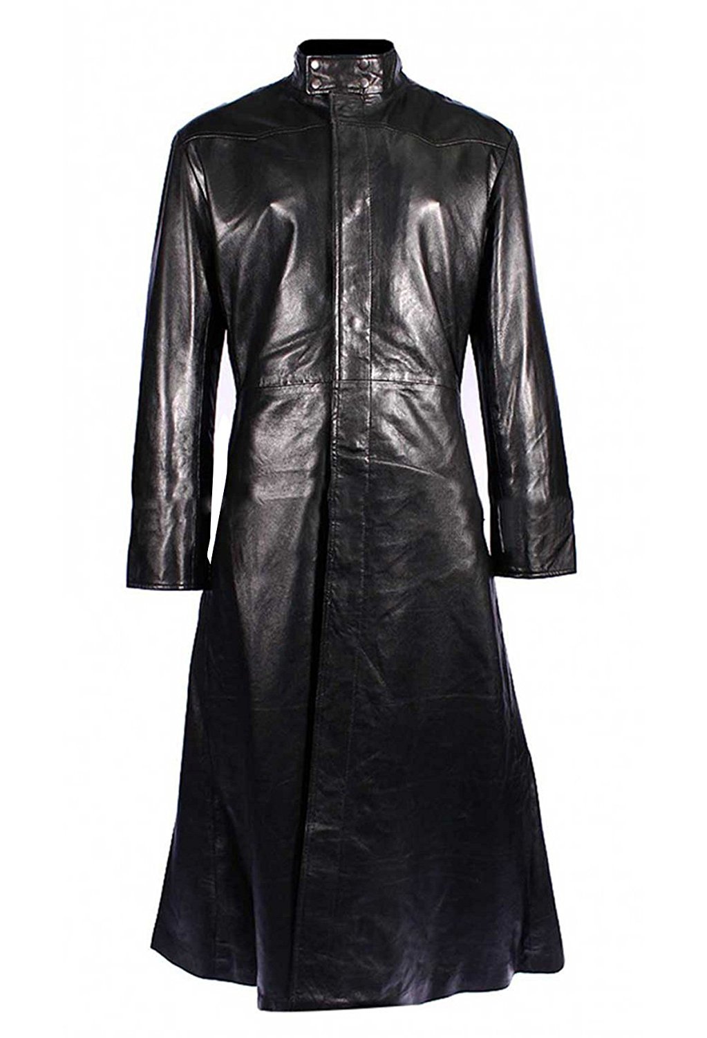 Men's Black Gothic Long Trench Leather Coat - Stylish Matrix-Inspired Outerwear for Halloween, Cosplay & Alternative Fashion