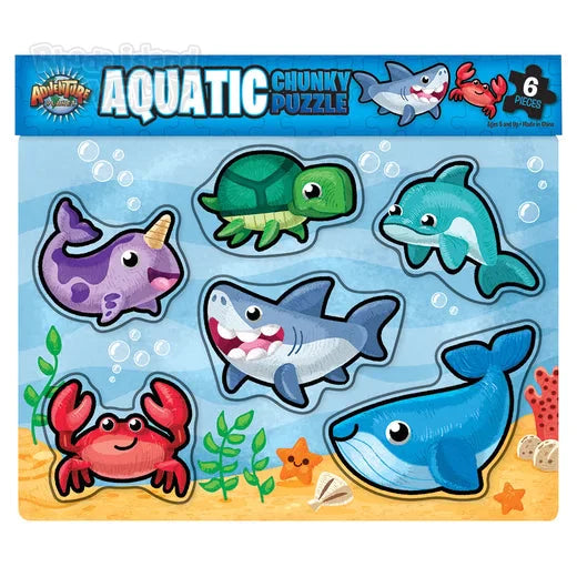 6-Piece Chunky Aquatic Theme Wooden Puzzle for Toddlers - Ocean Animal Wooden Toys for Early Learning & Montessori Play - Perfect for Kids Ages 1-3, Birthday Gifts & Daycare Activities