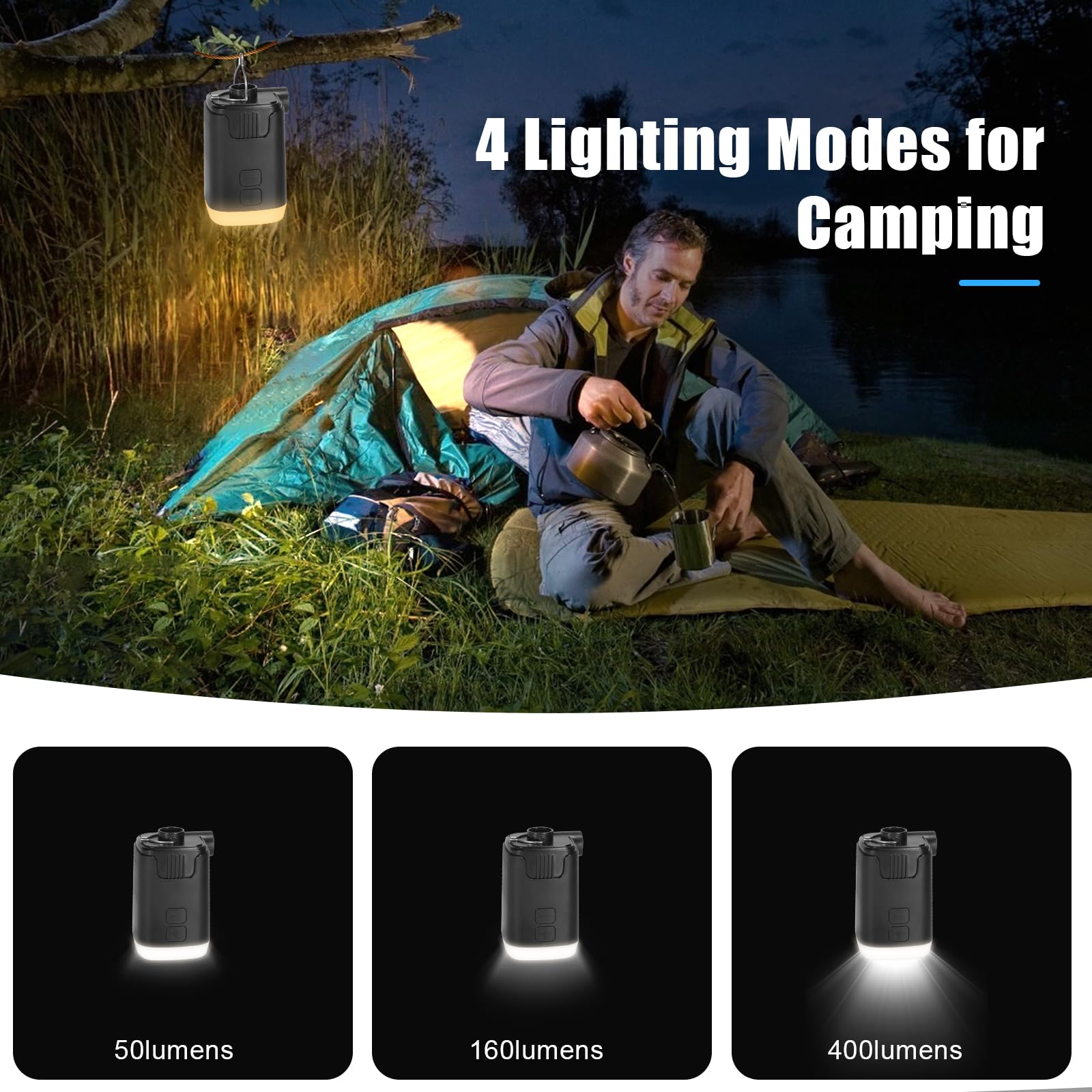 Portable Air Pump 4.5Kpa - Mini Rechargeable Electric Pump for Inflatable Mattress, Boat, Pool Floats & Vacuum Bags - 4000mAh Battery with LED Light - Fast Inflation & Deflation - Perfect for Camping, Travel & Home Storage