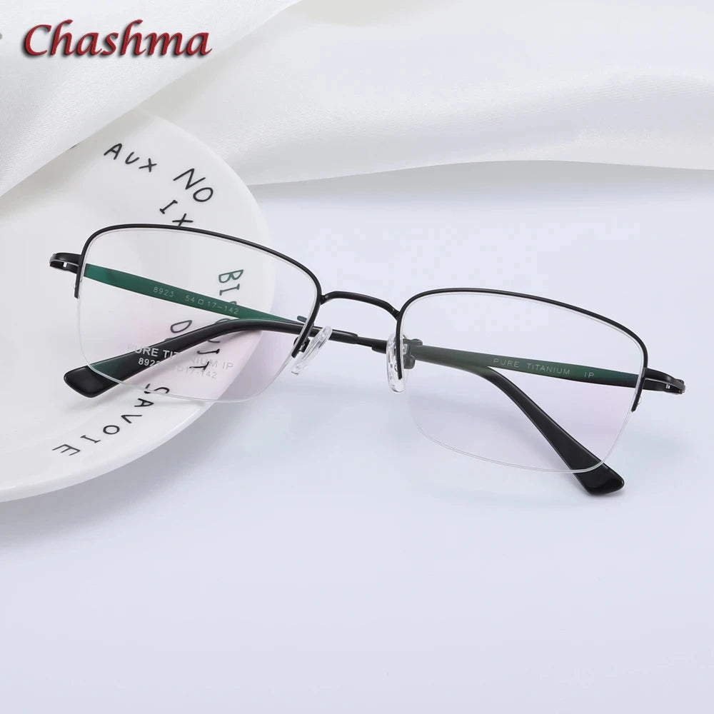 Men's Semi-Rimless Square Titanium Eyeglasses 89234 - Lightweight Durable Frame for Reading & Computer Use - Office, Driving & Everyday Wear
