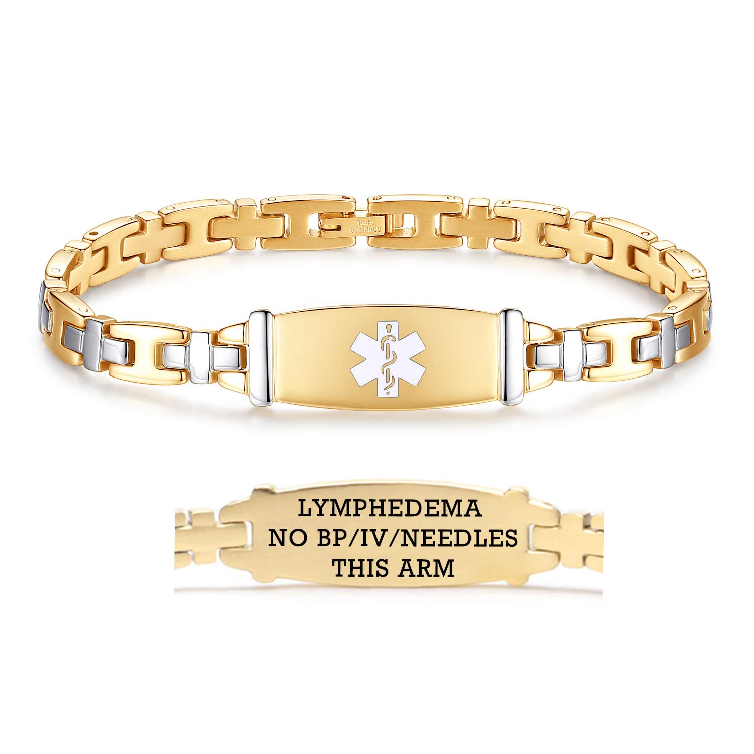 LinnaLove Stainless Steel Medical Alert ID Bracelet for Women - 7.5 Inch Adjustable Emergency Medical Bracelet - Perfect for Allergies, Diabetes & Heart Conditions - Ideal for Daily Wear & Outdoor Activities