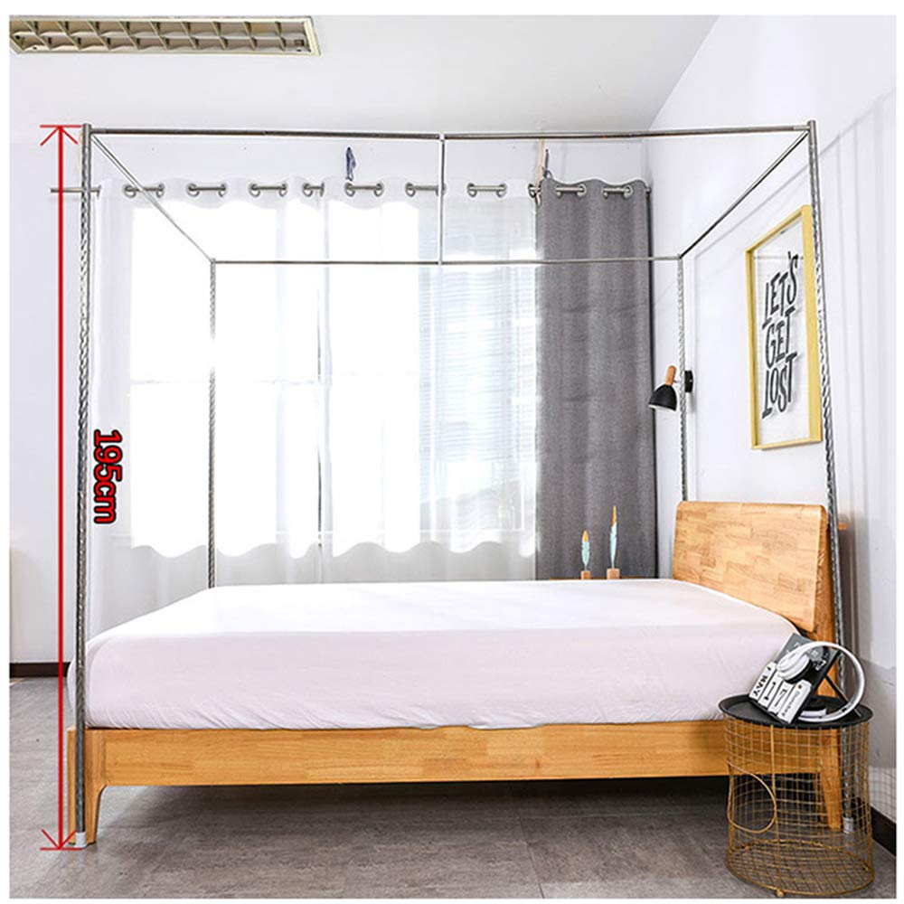 Stainless Steel Mosquito Net Frame for Bed Canopy - 4 Corner Bed Post with Thick Spiral Design & Metal Tee - Fits Single, Double, King Size Beds - Perfect for Outdoor Camping, Home Bedroom, and Travel Protection