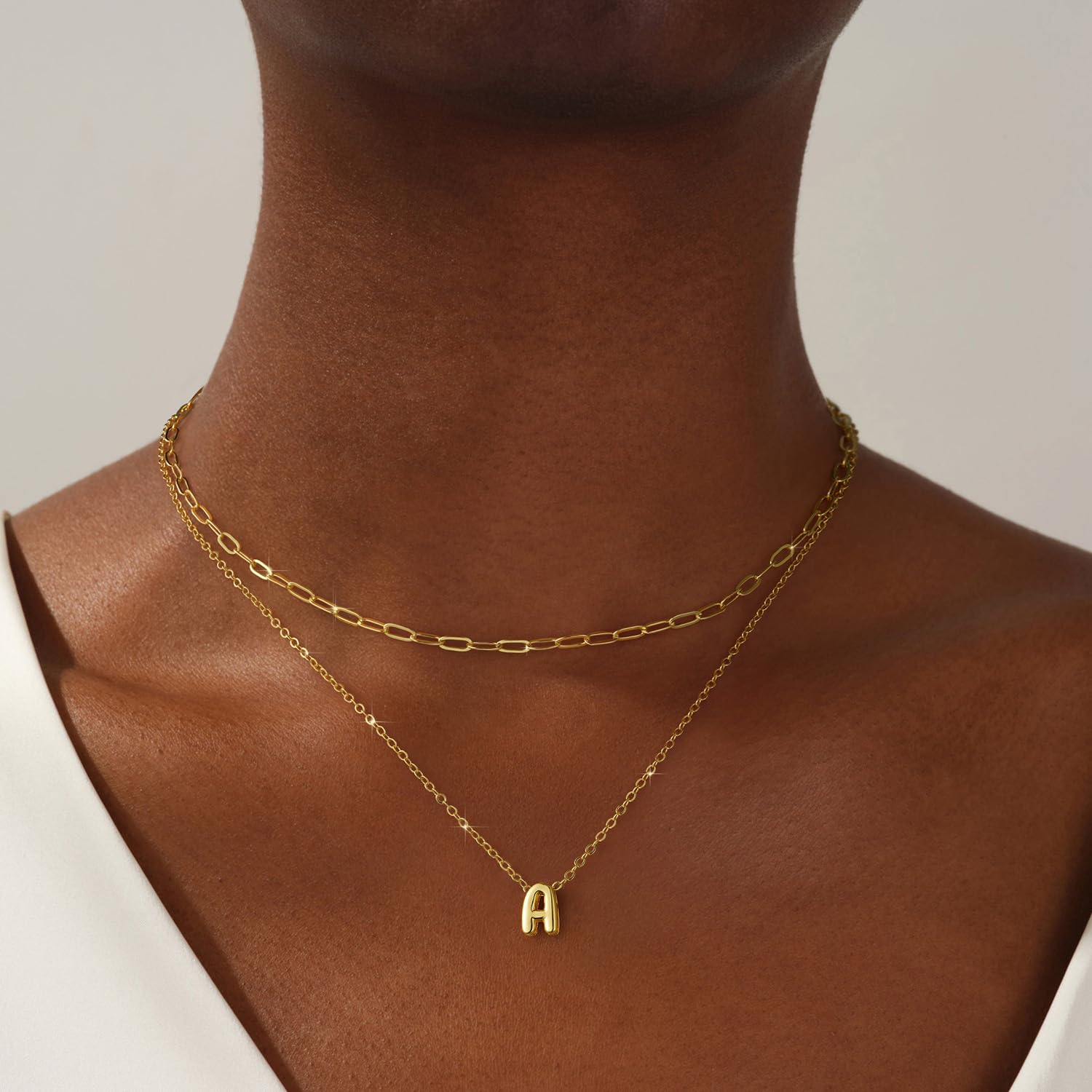 14K Gold Plated Layered Initial Necklace for Women - Personalized A-Z Bubble Letter Pendant, Dainty Choker, Stackable Name Jewelry - Perfect for Everyday Wear, Gifts, and Trendy Layered Looks