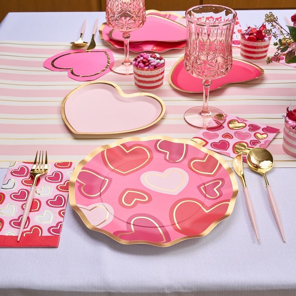 Elegant Wavy Edge Dinner Plates Set of 8 - Romantic Love Notes Design for Dining, Entertaining & Special Occasions