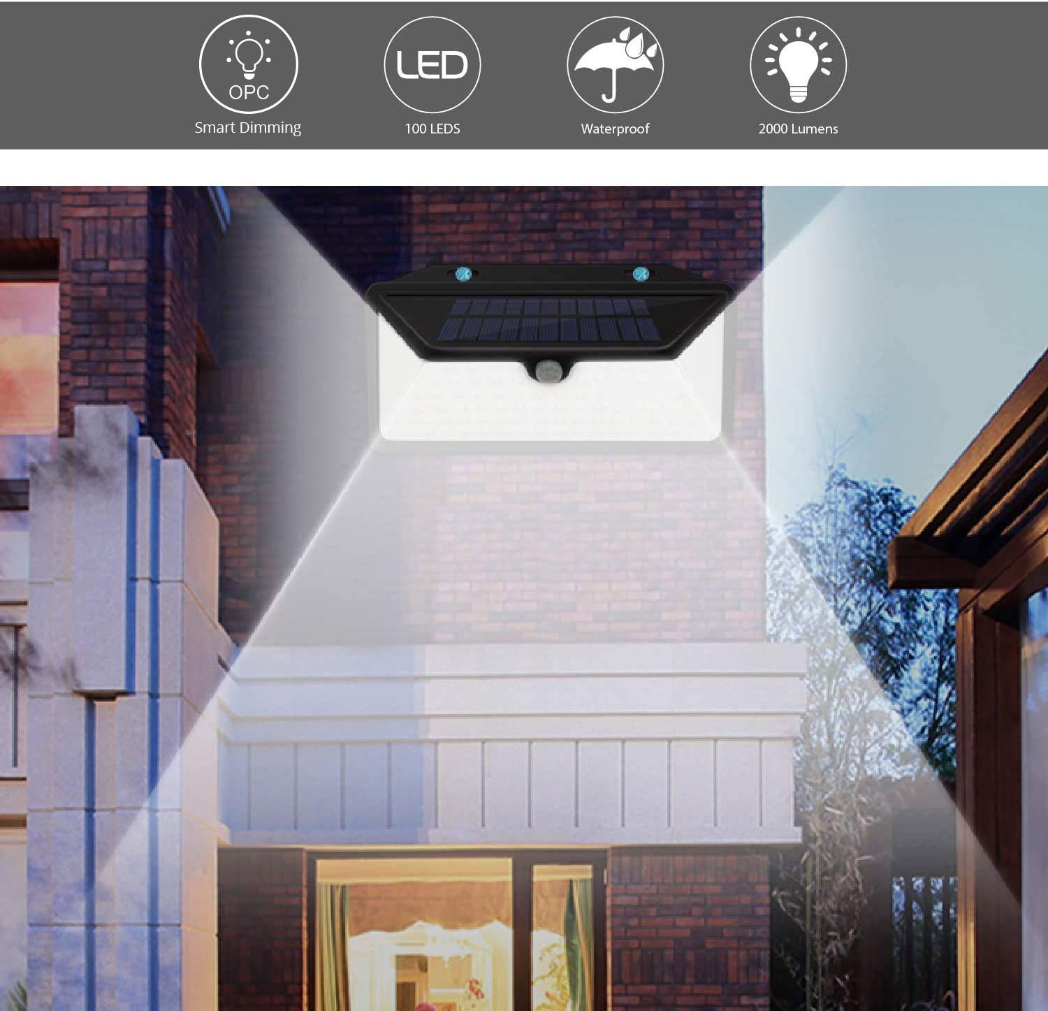 WBM Smart 100 LED Solar Wall Lights Outdoor - Wireless, IP65 Waterproof, 3 Lighting Modes - Easy Install Security Lights for Front Door, Yard, Garage, Deck (12 Pack) - Perfect for Home, Garden & Pathway Illumination