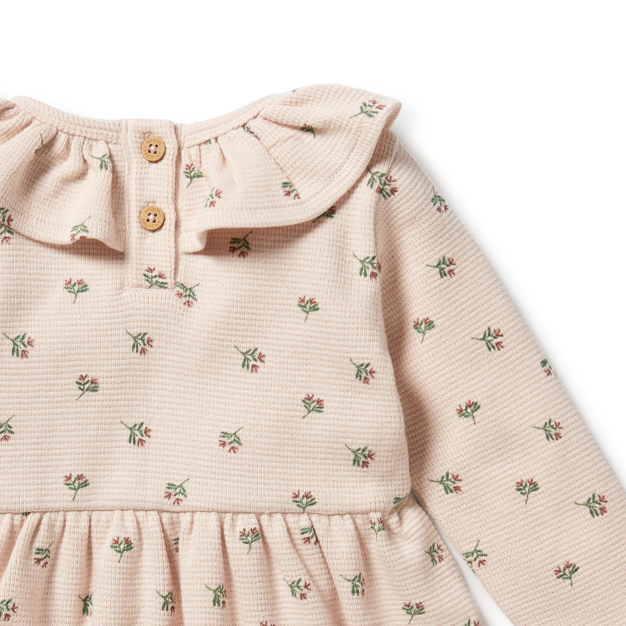 Emily Floral Organic Cotton Waffle Ruffle Dress for Women - Elegant Summer Casual Wear for Beach, Brunch & Outdoor Events