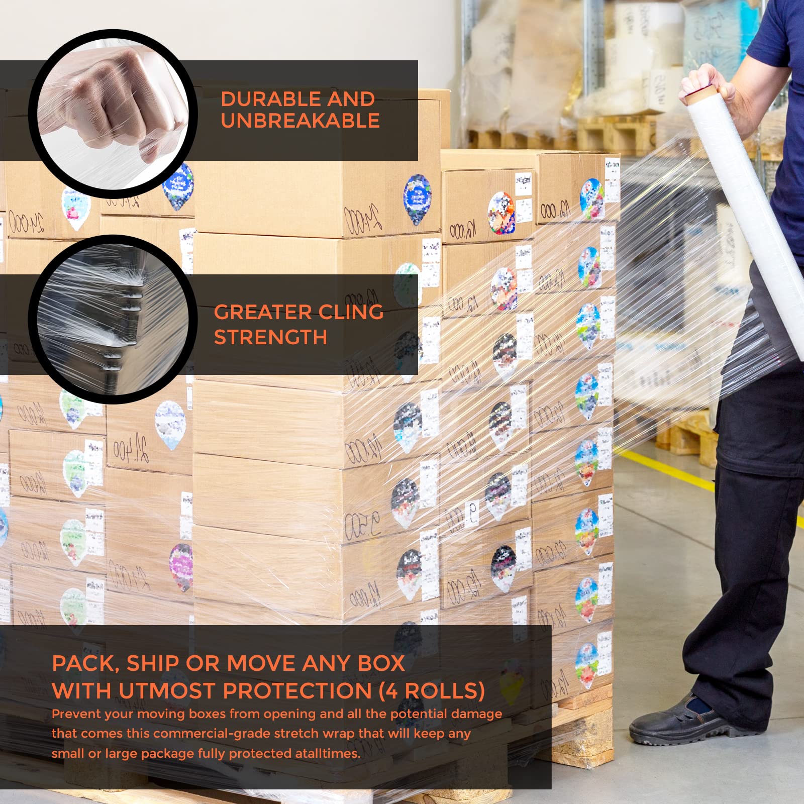18” Stretch Wrap Film 16 Rolls x 1000 Ft - Industrial Strength Clear Plastic Shrink Wrap for Moving, Packing & Storage | Heavy Duty 55 Gauge Adhesive Wrap for Boxes, Furniture & Pallet Securing | Ideal for Home Moving, Warehouse Shipping & Retail Packaging