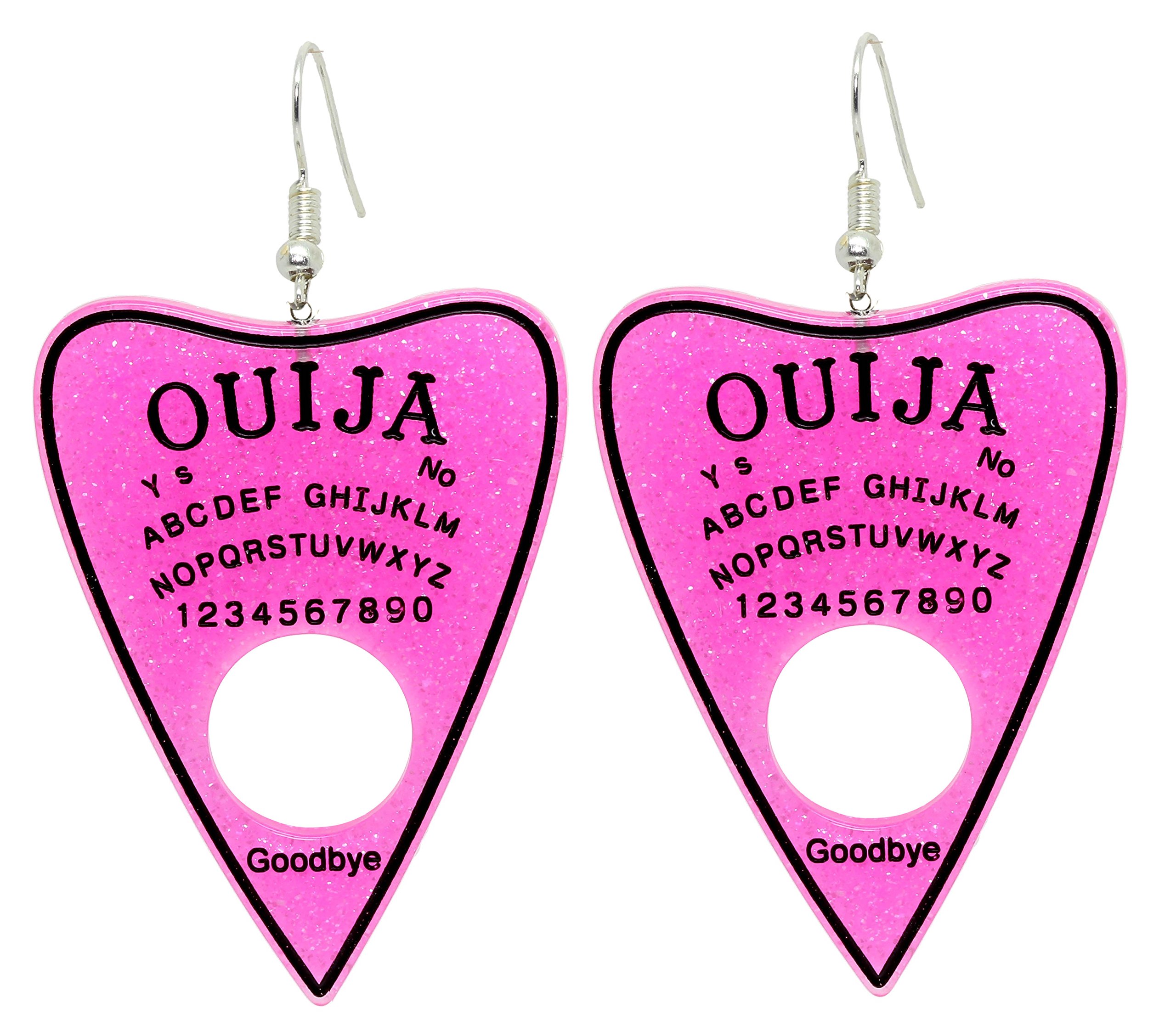 Black Magic Pink Glitter Ouija Board Planchette Dangle Earrings - Gothic Jewelry for Women - Perfect for Halloween Parties, Witchy Aesthetic & Mystic Fashion Accessories