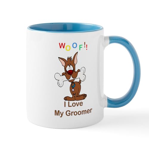 White/Blue Inside - Woof I Love My Groomer Mug