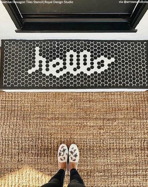 Hexagon Tile Floor Stencil - Reusable DIY Floor Painting Template for Concrete, Wood, Porcelain - Perfect for Home, Patio, Garage & Bathroom Renovation Projects