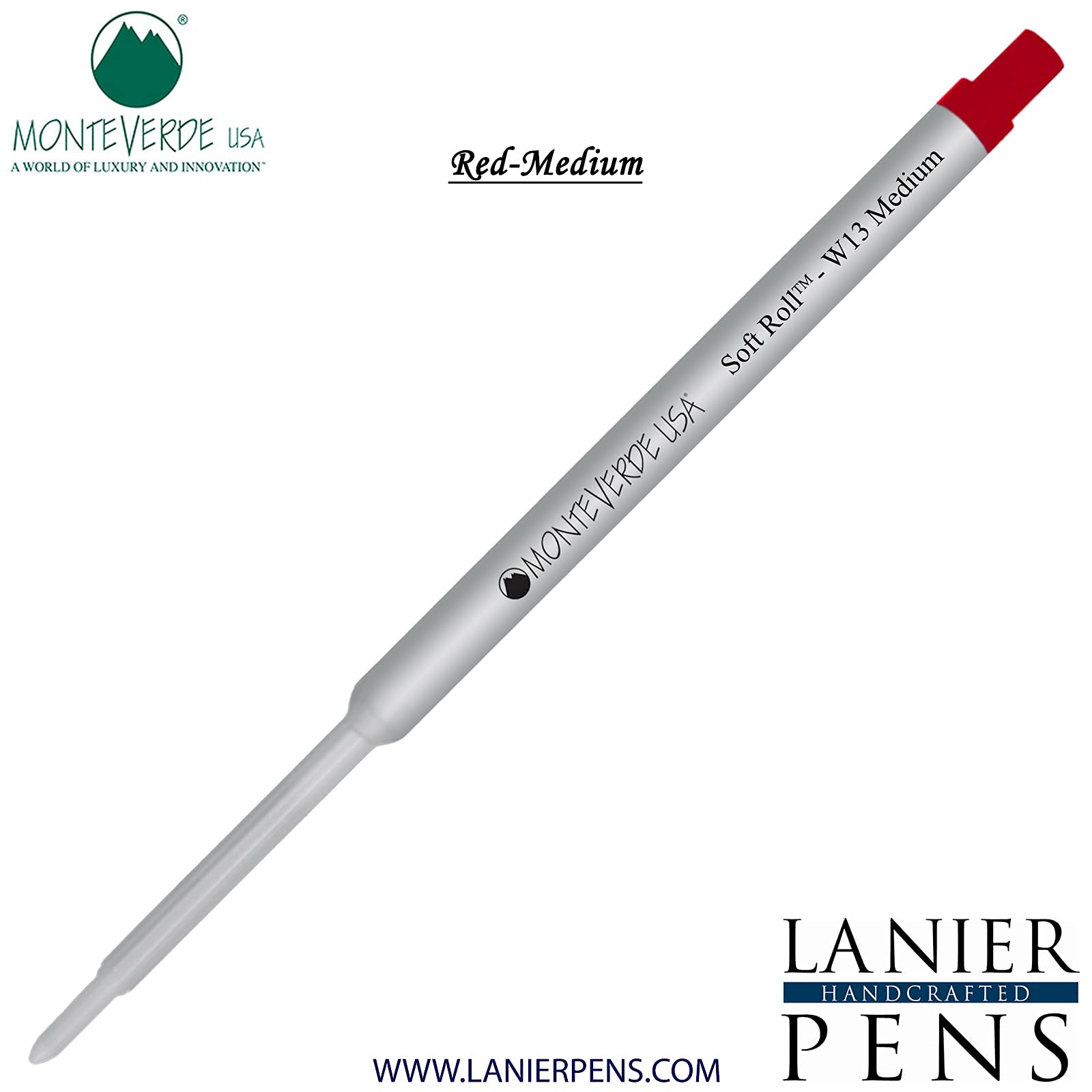 Monteverde Soft Roll Ballpoint Ink Refill W13 - 1 Pack, Red Medium Tip 0.7mm - Compatible with Waterman Style Pens | Office Supplies, Writing Essentials for Professionals & Students