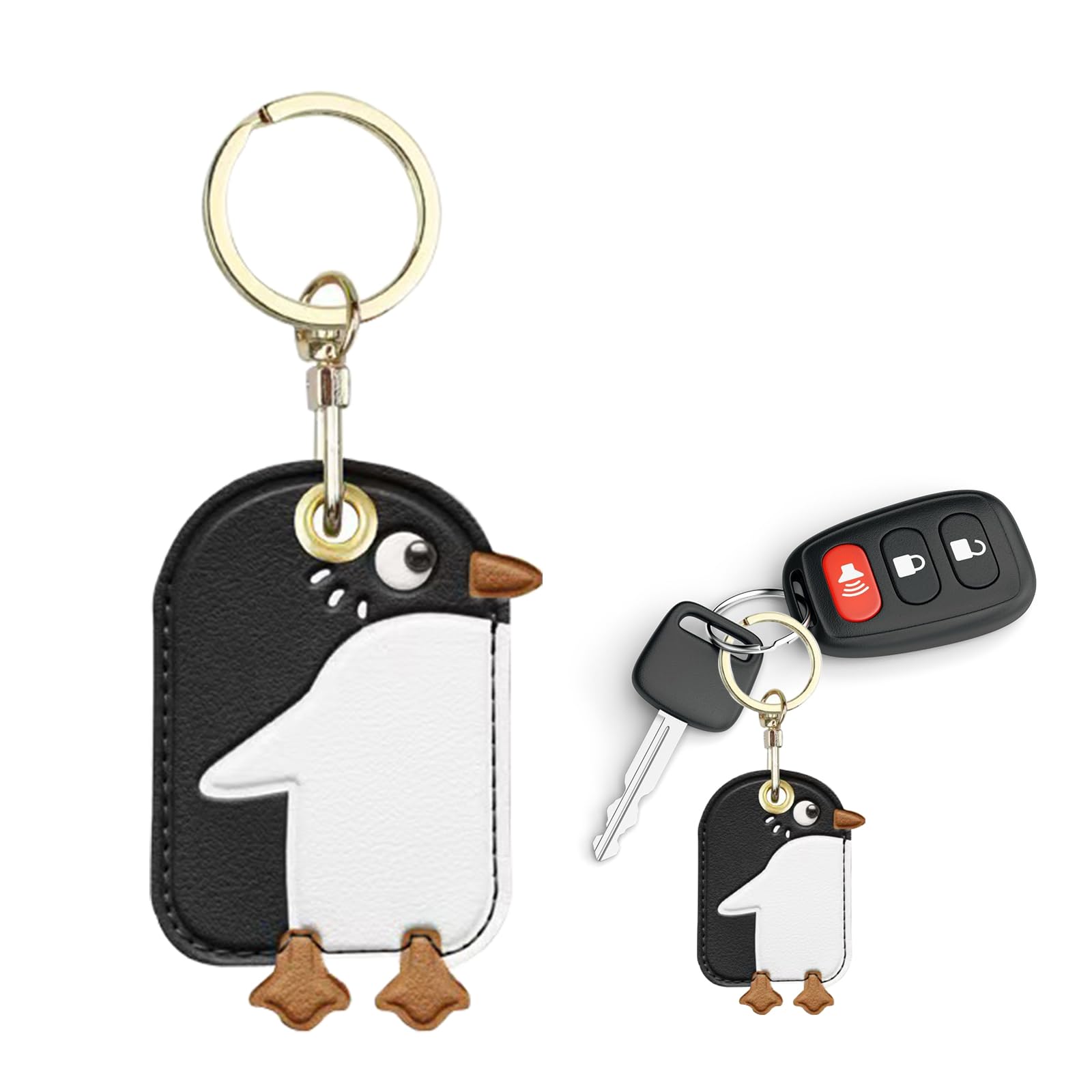 Premium Leather Keychain Holder for Apple AirTag - Anti-Scratch Protective Cover with Key Ring - Perfect for Keys, Luggage & Backpacks (Black)