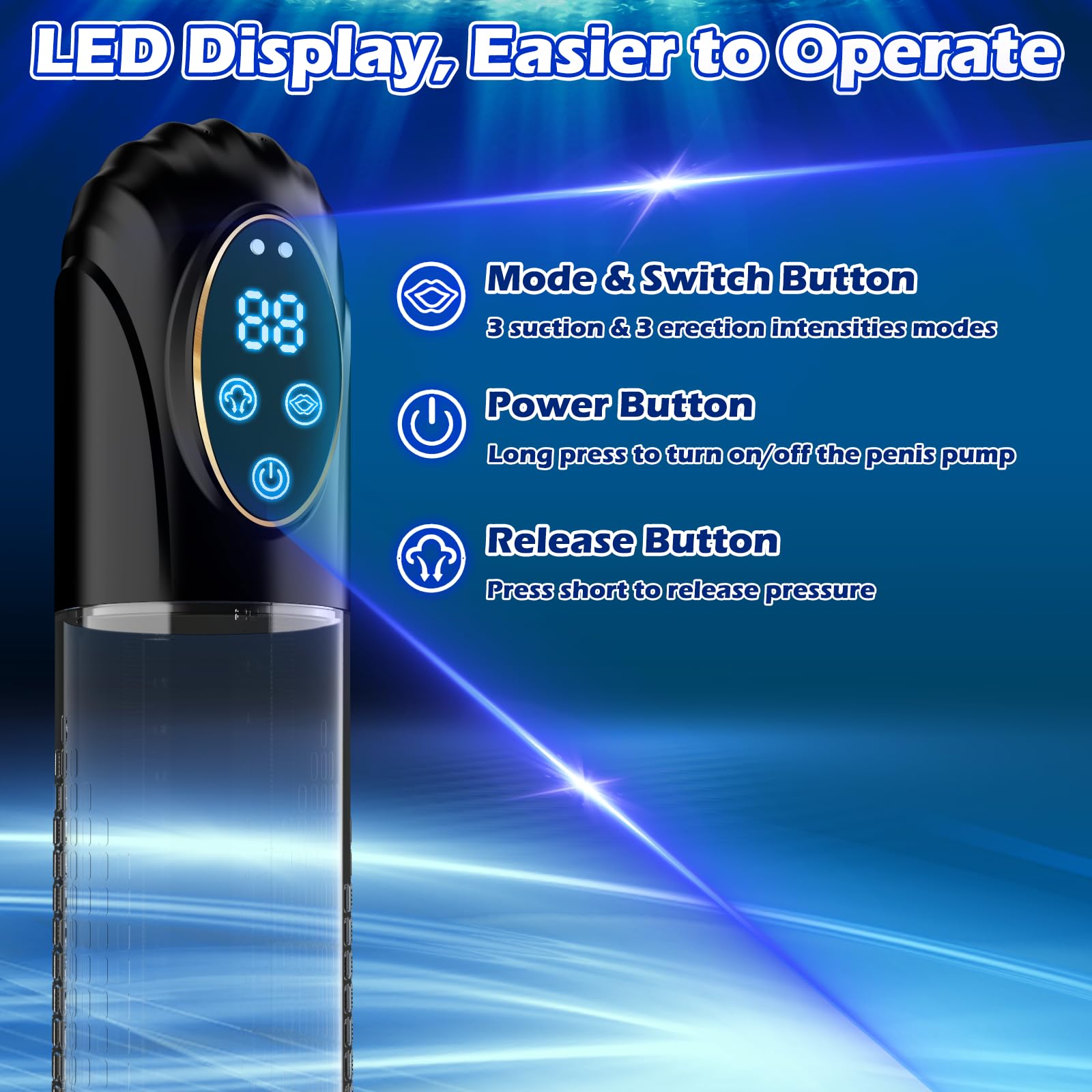 Electric Penis Pump for Men - 6 Suction Modes Vacuum Pump with Penis Rings & Pressure Control | Male Enhancement Device, Adult Sex Toy for Pleasure & Stimulation | Perfect for Solo Play & Couples Intimacy