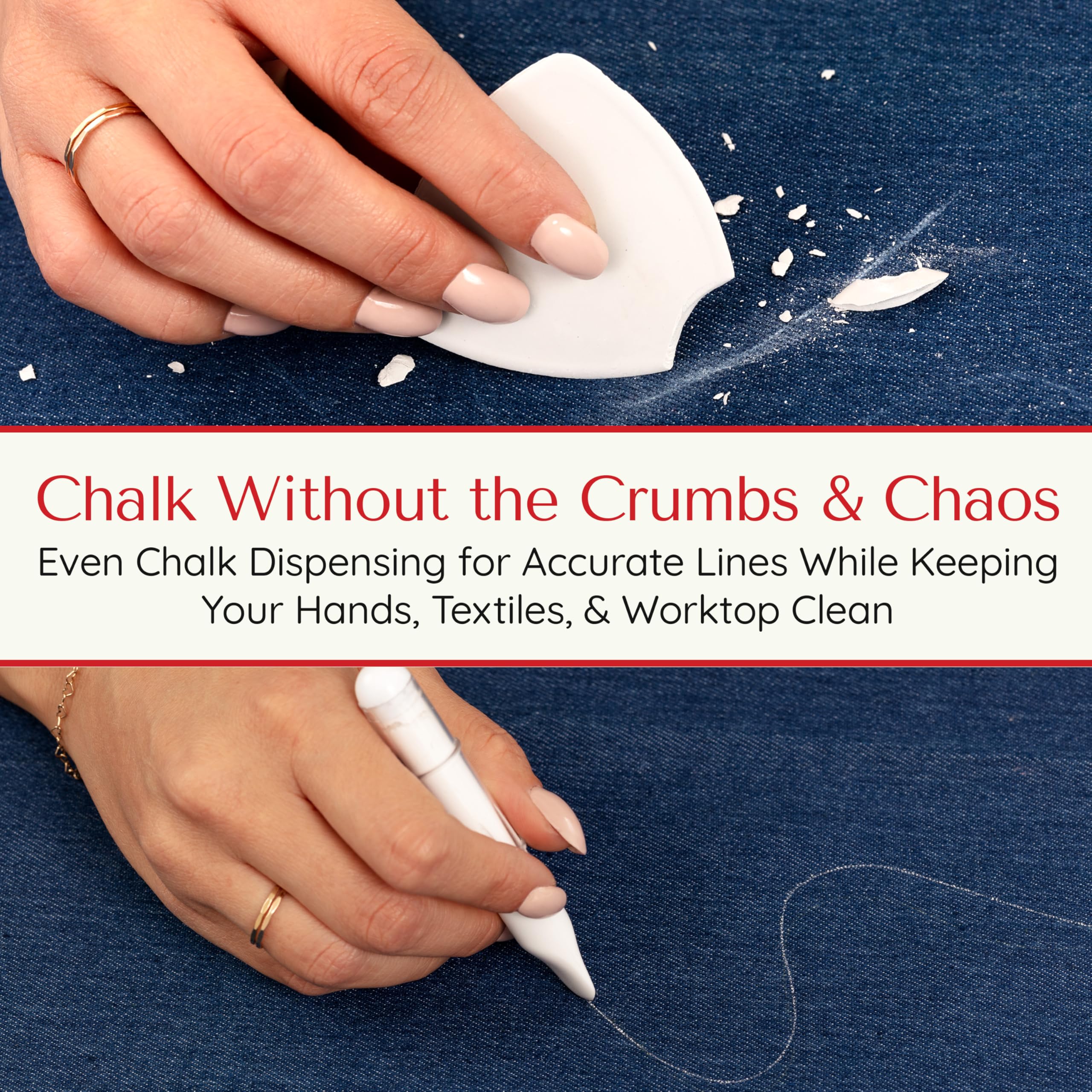 Premium Fabric Markers for Sewing - Ergonomic Tailors Chalk Pen with Precision Dosing Wheel for Sharp Lines | Washable & Non-Toxic Sewing Chalk Markers | Works on Cotton, Silk & Most Fabrics | Perfect for Quilting, Dressmaking & DIY Crafts (White, 1-Pack)