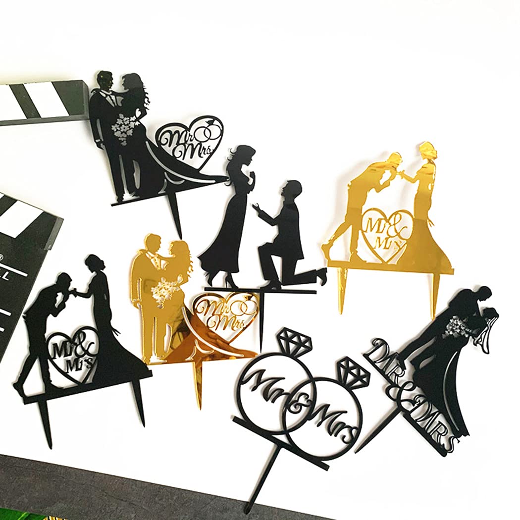 10PCS Acrylic MR and MRS Cake Toppers - Gold & Black Wedding Cupcake Decorations, Durable Photo Booth Props for Engagement, Bridal Party & Anniversary Celebrations - Perfect for Wedding Cakes, Dessert Tables and Party Decor