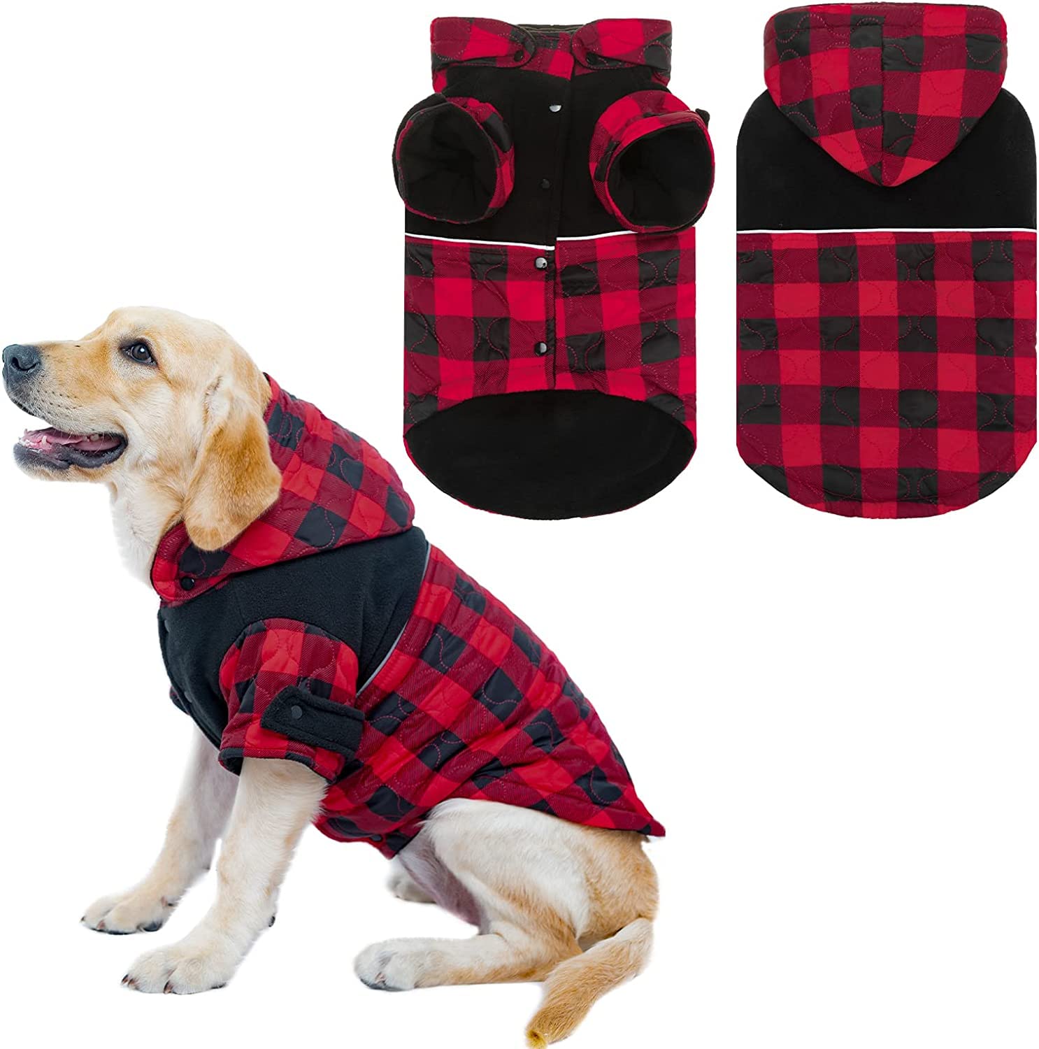 SCENEREAL Super Warm Hooded Dog Sweater - Cozy Plaid Winter Outfit for Small Medium Large Dogs - Perfect for Cold Weather Walks & Indoor Lounging